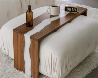 Epoxy Ottoman Tray Table | Couch Arm Table | C-Shaped Sofa Table | Wooden Couch Tray | Modern Minimalist Side Table | Handmade Furniture
