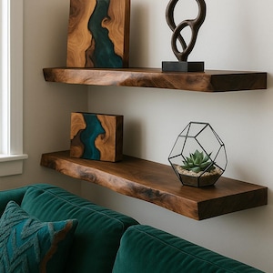 Made in USA Walnut Floating Shelves, Rustic Wood Shelves, Farmhouse Bathroom Shelves, Heavy Duty Kitchen Storage, Custom Reclaimed Shelving