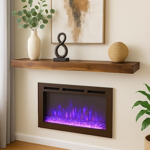 Live Edge Walnut Fireplace Mantel Shelf – Floating Rustic Wood Beam – Solid Walnut Slab – Handmade Natural Edge Mantle – Custom Sizes