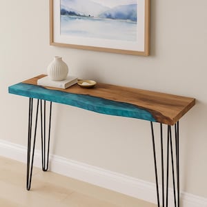 Epoxy Resin Console Table, Entryway Table, Live Edge Hallway Table, Modern Wood Furniture, Custom River Table, Foyer Table Made in USA