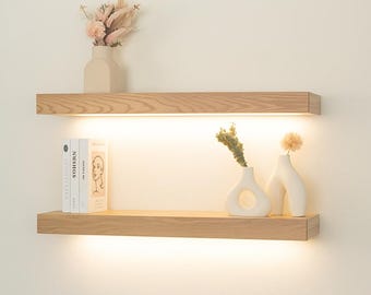 Floating Shelf with LED Lights, Kitchen Shelving, FREE Shipping, Recessed LED Strip, Wood Shelves, Rustic / Farmhouse , Any Size, 110-120VAC