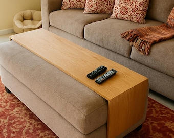 Oak Over Ottoman Table Top Tray | Sofa Tray for Drinks & Snacks | Ottoman Overlay Cover | Cocktail Serving Tray | Custom Fit 12" Depth