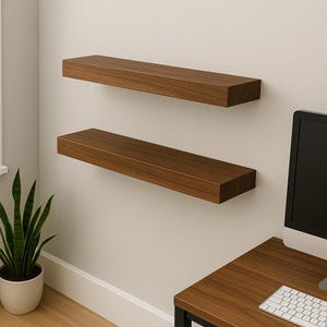 Natural Wood Floating Live Edge Kitchen Shelves - Raw Edge Rustic Wall Shelves made of Walnut Wood Wall Mounted Bathroom Shelf