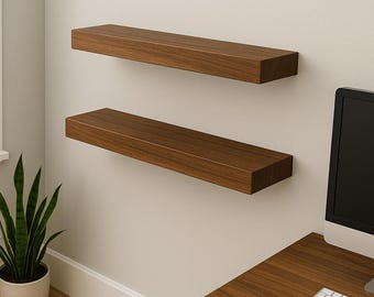 Natural Wood Floating Live Edge Kitchen Shelves - Raw Edge Rustic Wall Shelves made of Walnut Wood Wall Mounted Bathroom Shelf