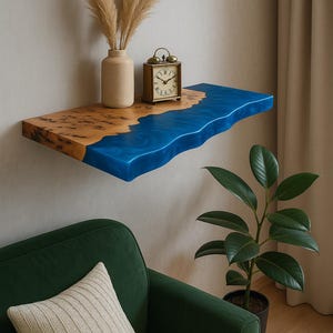 Floating Epoxy Shelf, Live Edge Wood Shelf, Burl Wood Wall Shelf, Resin Floating Shelf, Modern Bathroom or Entryway Decor
