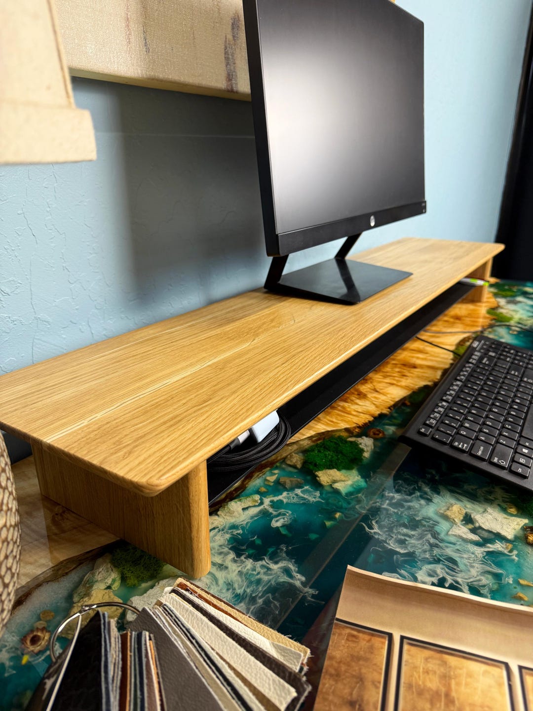 Desk Shelf Monitor Stand With Storage, Desk Monitor Riser, Wooden ...