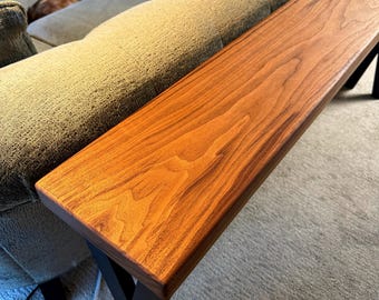 Walnut Console Table, Solid Wood Entry Table, Modern Narrow Sofa Table, Rustic Style Entry Way Table, Live Edge Table, Behind sofa table