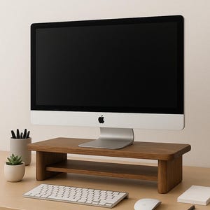 Wooden Desk Shelf Monitor Stand with Storage and Tray, Riser for Home Office, Solid wood monitor stand with shelf, home office furniture