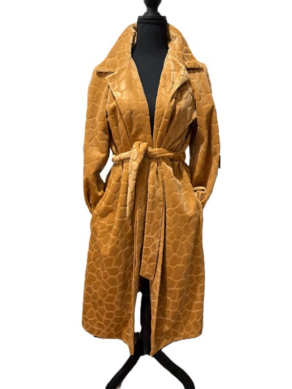 Vintage 90s Faux Fur Giraffe Print Coat | Belted Animal Print 