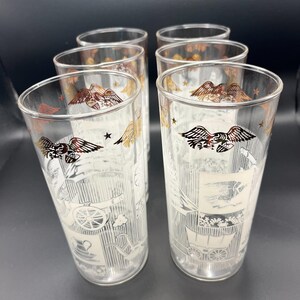 Vintage Americana Highball Glasses: Mid Century Patriotic Barware, Set of 6