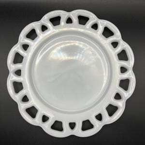 Vintage Hazel Atlas Milk Glass Plate: 8&quot; Lace Edge Cottagecore Decor