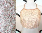 Vintage Cream Floral Print Crop Halter Top Adjustable Fit Hippie Boho Festival Wear size Medium