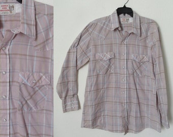 Vintage Mens Light Pink Plaid Pearl 
