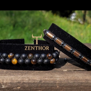 Men&#39;s Tiger Eye - Matte Black Bead Bracelet Set – Handmade Natural Stone & Stainless Steel Jewelry – Gift for Him | Fathers Day Gift