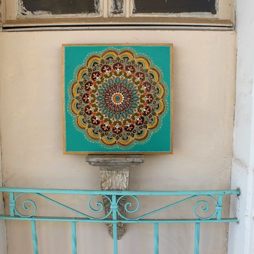 Persian mandala, Mediterranean mandala, bounty mandala, Moroccan shops mandala, turquoise, sun mandala,hand made, hand painted, ooak mandala