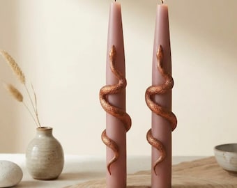 Metallic Snake Candles Gift – Unique Taper Candles – Cool Conversation Piece – Unusual Home Decor – Handmade Soy Candles