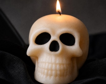 Gothic Skull Candle, Soy Wax Skull Pillar Candle, Halloween Decor, Witchy Home Decor, Dark Academia Decor, Black Skull, Goth Gift
