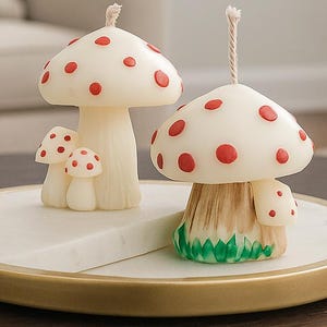 Hand-Painted Mushroom Soy Candle: Cottagecore Home Decor