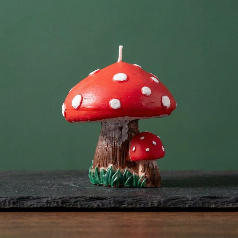 Mushroom Soy Candle Hand-Painted With Non Toxic Paint, Cottagecore Home Decor