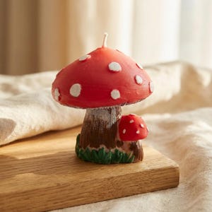 Mushroom Soy Candle Hand-Painted With Non Toxic Paint, Cottagecore Home Decor