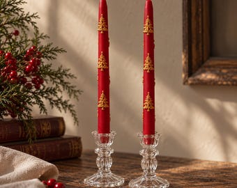Juego de 2 velas navideñas, juego de velas festivas, velas de mesa con forma de pino, decoración festiva para la mesa, regalo de Navidad, regalo para la anfitriona, decoración de invierno