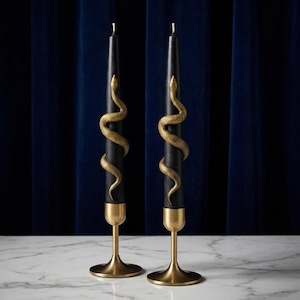 Metallic Gold Green Snake Taper Candle – Gothic Decor Candle, Dark Academia Aesthetic, Witchy Gift, Handmade Statement Unique Candle