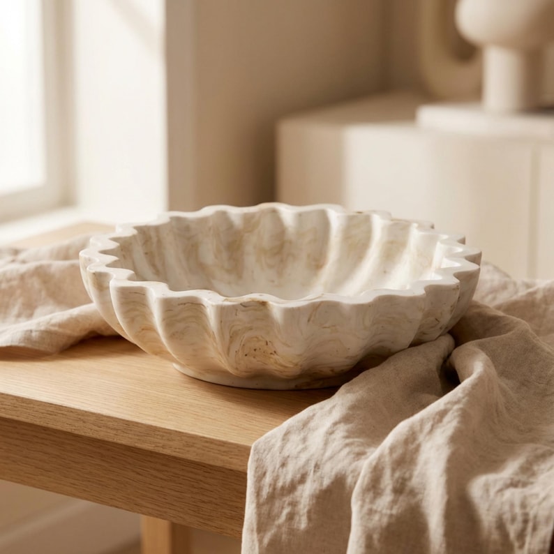 Jesmonite Scallop Bowl – Aesthetic Home Decor – Minimalist Tray – Handmade Decorative Bowl