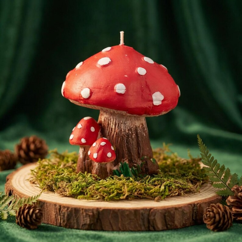 Mushroom Soy Candle Hand-Painted With Non Toxic Paint, Cottagecore Home Decor