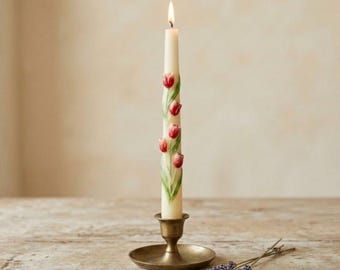 Set of Floral Taper Candles – Red Dinner Candles, Decorative Floral Candle, Elegant Table Decor, Unique Gift, Housewarming Gift for Her