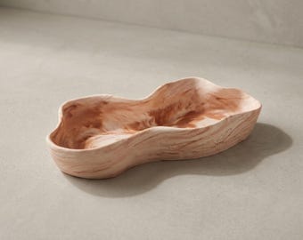 Marbled Ceramic Wavy Bowl – Handmade Decorative Centerpiece Dish – Catch-All Bowl - Minimalist Home Decor, Custom Hand Mixed Colors