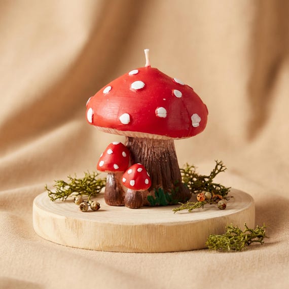 Mushroom Soy Candle Hand-Painted With Non Toxic Paint, Cottagecore Home Decor