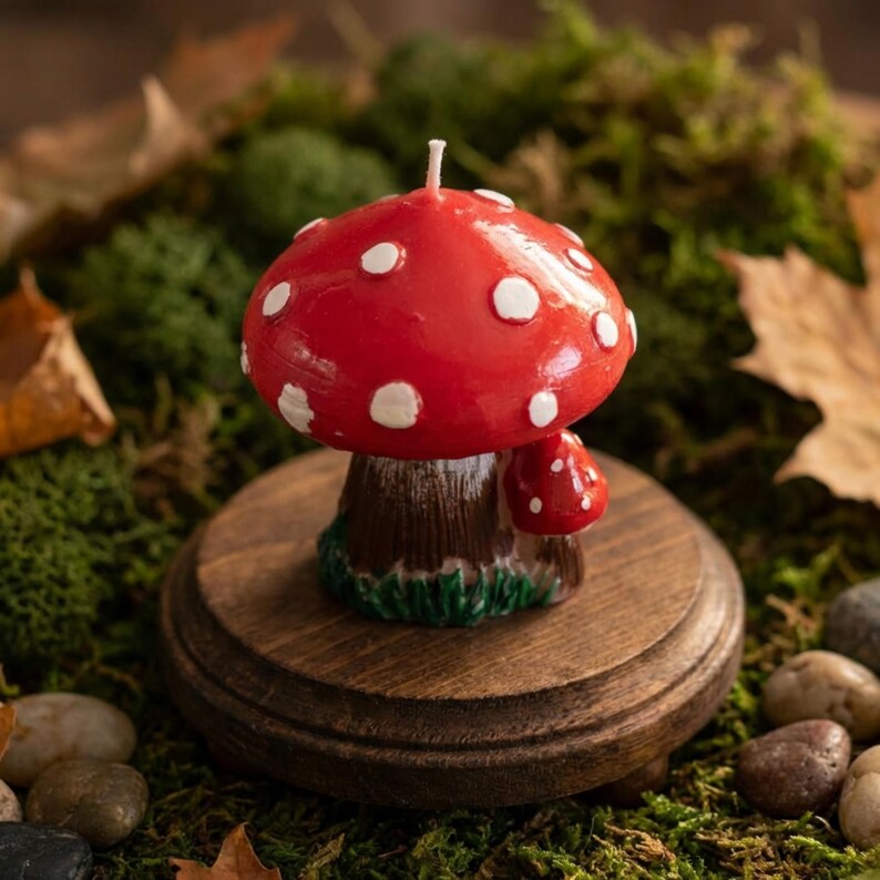 Mushroom Soy Candle Hand-Painted With Non Toxic Paint, Cottagecore Home Decor