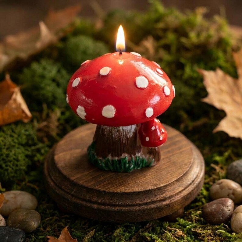 Mushroom Soy Candle Hand-Painted With Non Toxic Paint, Cottagecore Home Decor