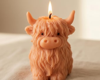 Bougie vache Highland, décoration d'animal faite main en cire de soja, décoration de ferme, décoration vache Highland, bougie vache coulée à la main, cadeau vache Highland