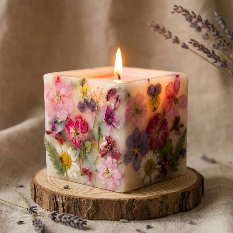 Botanical Soy Candle With Real Dried Flowers, Hand Embedded Luxury Gift ...