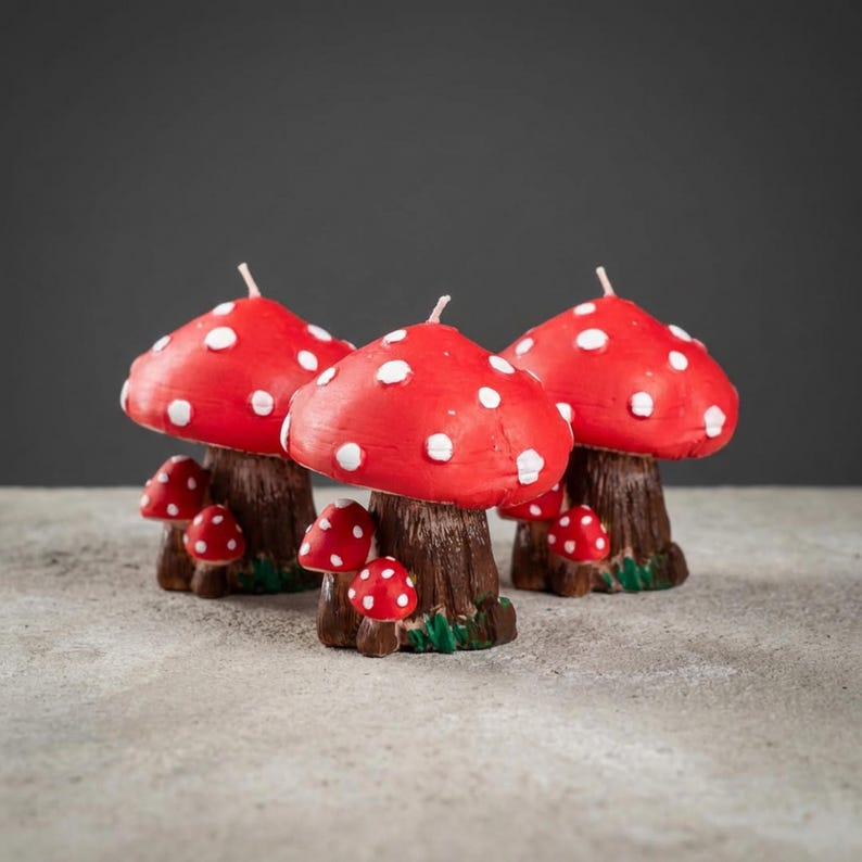Mushroom Soy Candle Hand-Painted With Non Toxic Paint, Cottagecore Home Decor