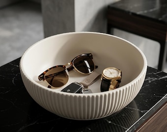 Bol minimalista acanalado, decoración para la entrada, bol para llaves, bandeja decorativa de cerámica, plato multiusos moderno, decoración japonesa para el hogar, regalo de inauguración de casa