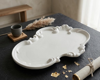 French Vanity Tray, Rococo Jewelry Dish, Decorative Trinket Tray, Handmade Eco Resin Decor, Romantic Coffee Table Accent