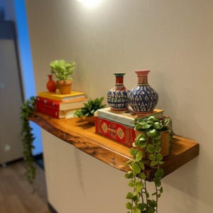 Walnut Floating Shelves - Custom Wood Shelves - Rustic Shelves - Bathroom Shelves With Bracket -  Long Book Shelves - Kitchen Walnut Shelves