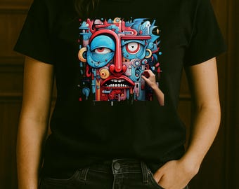 Psychedelisches Abstraktes Gesicht Art Print Unisex Softstyle T-Shirt, Bold Lines Tee, Shirt Unisex