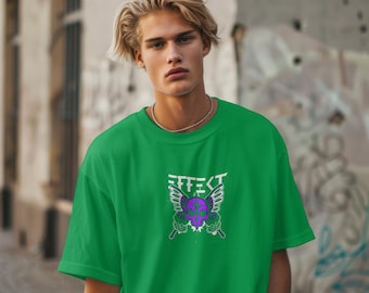 Grunge Skull Hoodie, Y2K Butterfly Graphic Purple Streetwear Top