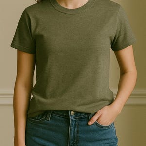T-Shirt Mockup: Unisex Olive Green Tee, Flatlay Style (Digital Download, PSD & PNG File)