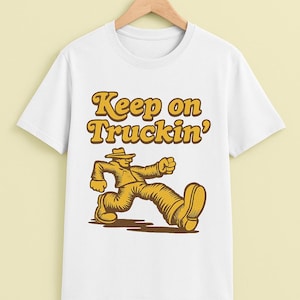 Camiseta retro "Keep on Truckin'" - Camiseta gráfica estilo años 70, divertida camiseta con personajes de dibujos animados, ropa retro con estilo para hombre y mujer