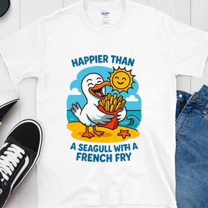 Funny Seagull French Fry T-Shirt: Coastal Summer Graphic Tee