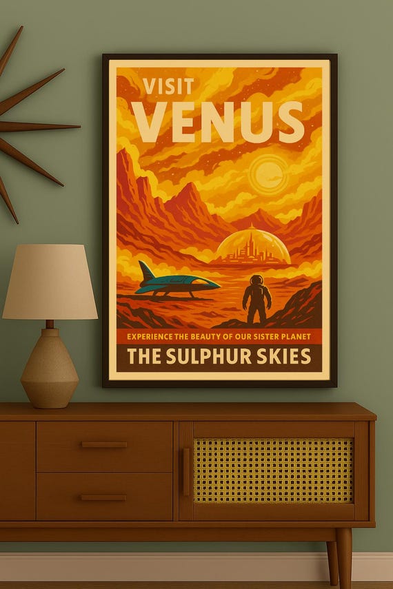 Venus Travel Poster Print – Retro Sci-fi Space Wall Art, Digital