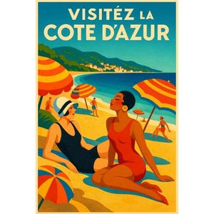 Visitez la Côte d’Azur – French Riviera Vintage Travel Poster | Retro Beach Wall Art | Printable Digital Download