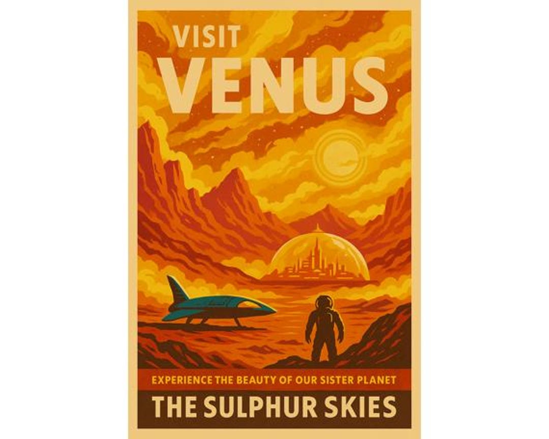Venus Travel Poster Print – Retro Sci-fi Space Wall Art, Digital
