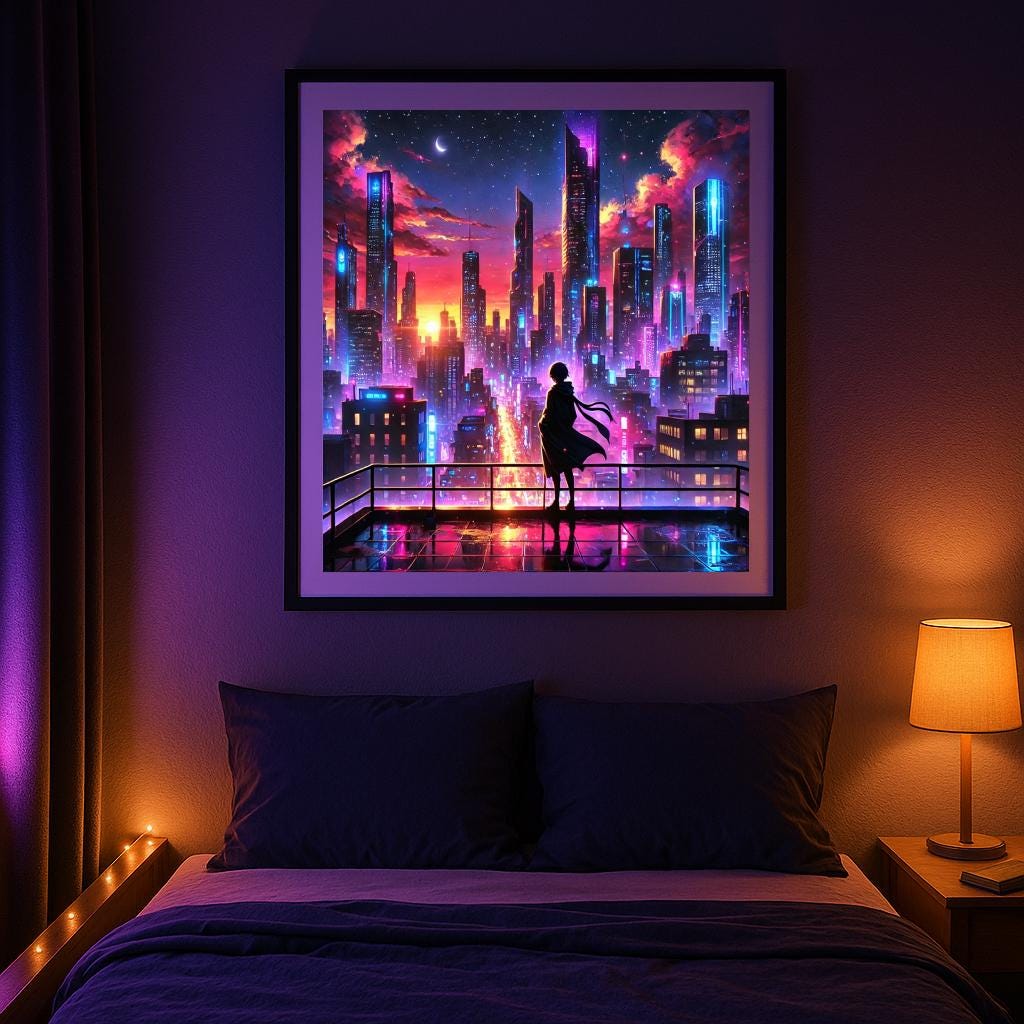 Cyberpunk Neon City Art Print: Futuristic Sci-fi Sunset (digital ...