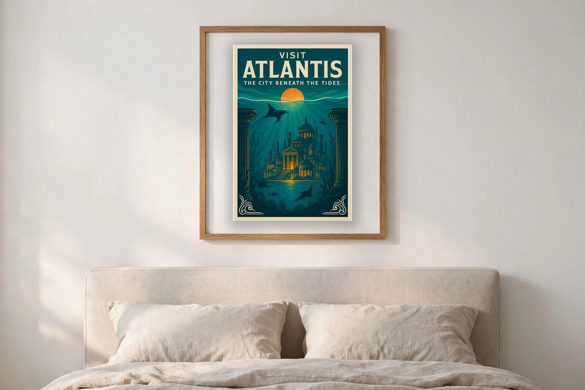 Atlantis Retro Travel Poster: Mythic Underwater City Art (digital