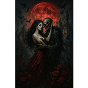 Dark Romantic Skull & Rose Poster – Gothic Digital Print